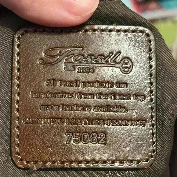 Vintage Fossil Brown Hobo Leather Bucket Shoulder Woven Handle Drawstring Bag - Picture 9 of 16